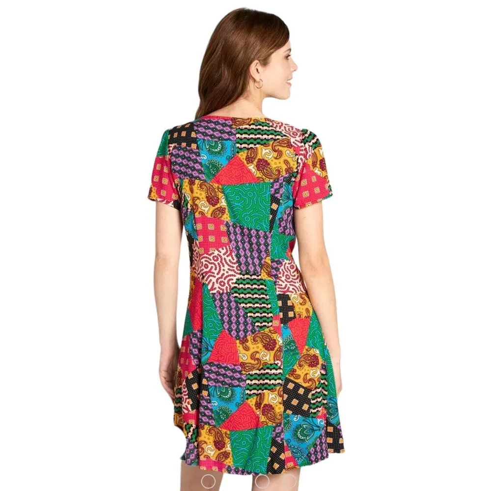 Dangerfield Patchwork Mini Dress Retro Vintage Inspired Floral Paisley Sz 4 New - Image 6