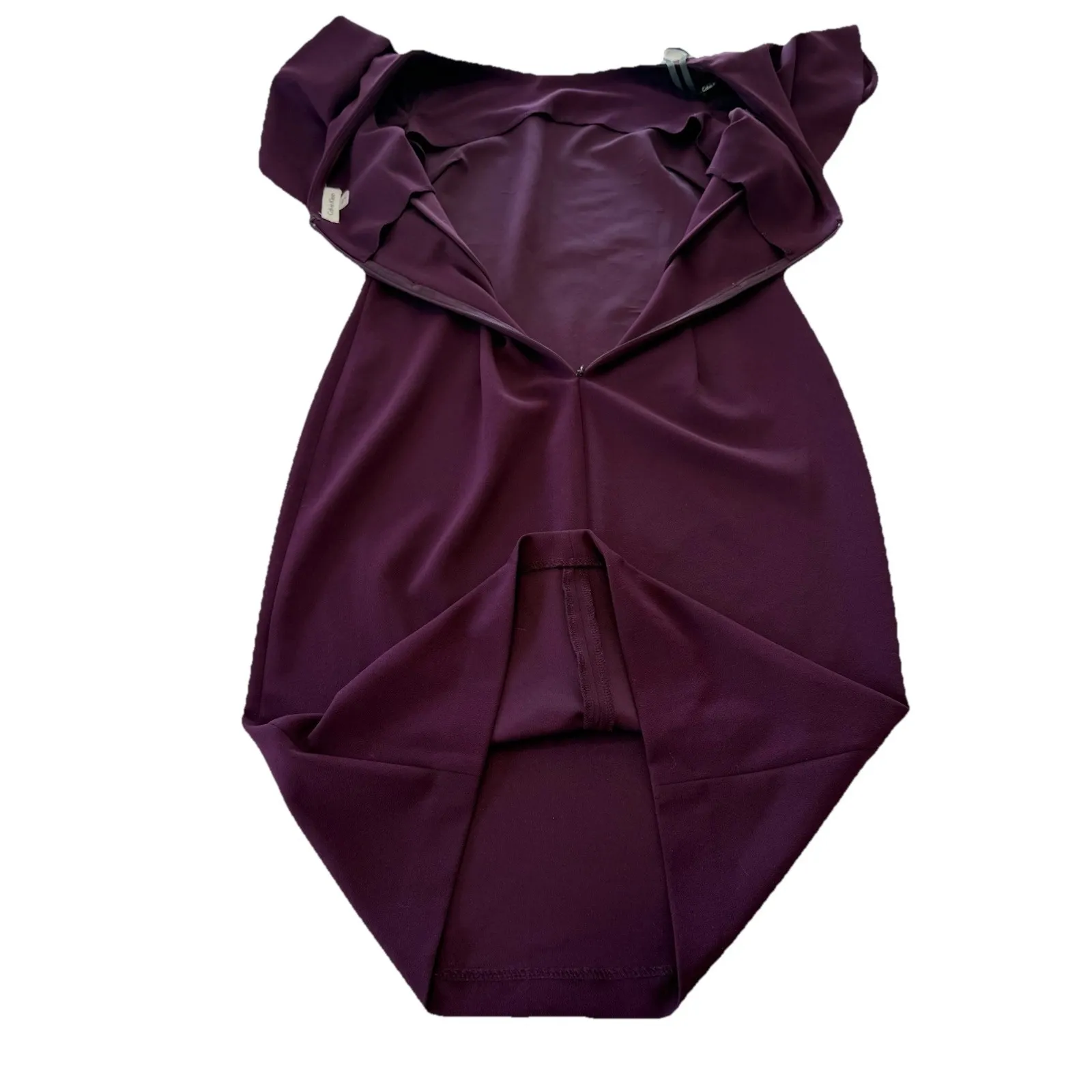Calvin Klein Purple Flutter Sleeve Ruffle Cape‎ V Back Crepe Sheath Dress Size 6 - Image 8