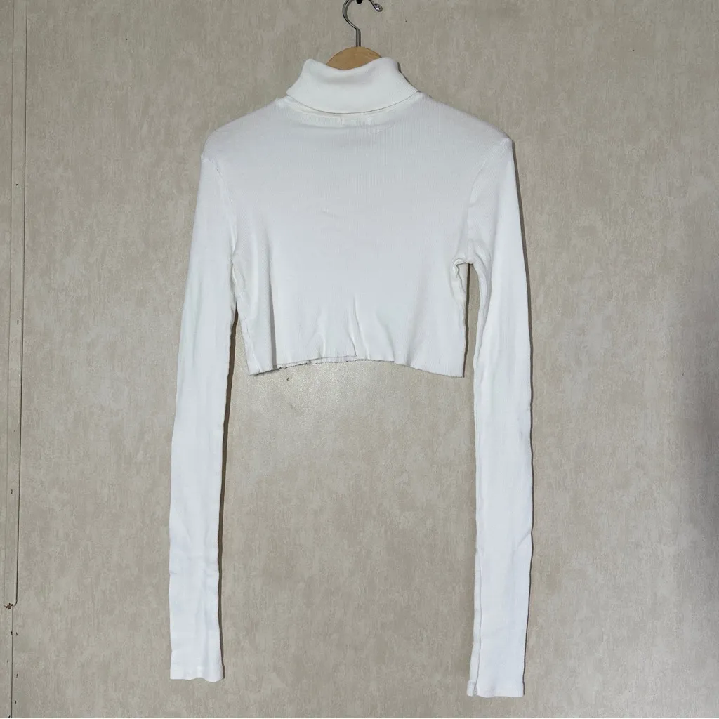 Eterne Women’s Cropped Fitted Turtleneck Top Butter Ribbed Soft Jersey Cream L White Size L - Image 5