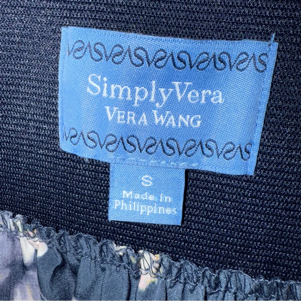 Simply Vera Vera Wang Navy and Pink Floral Babydoll Midi Dress, Size S - Image 5