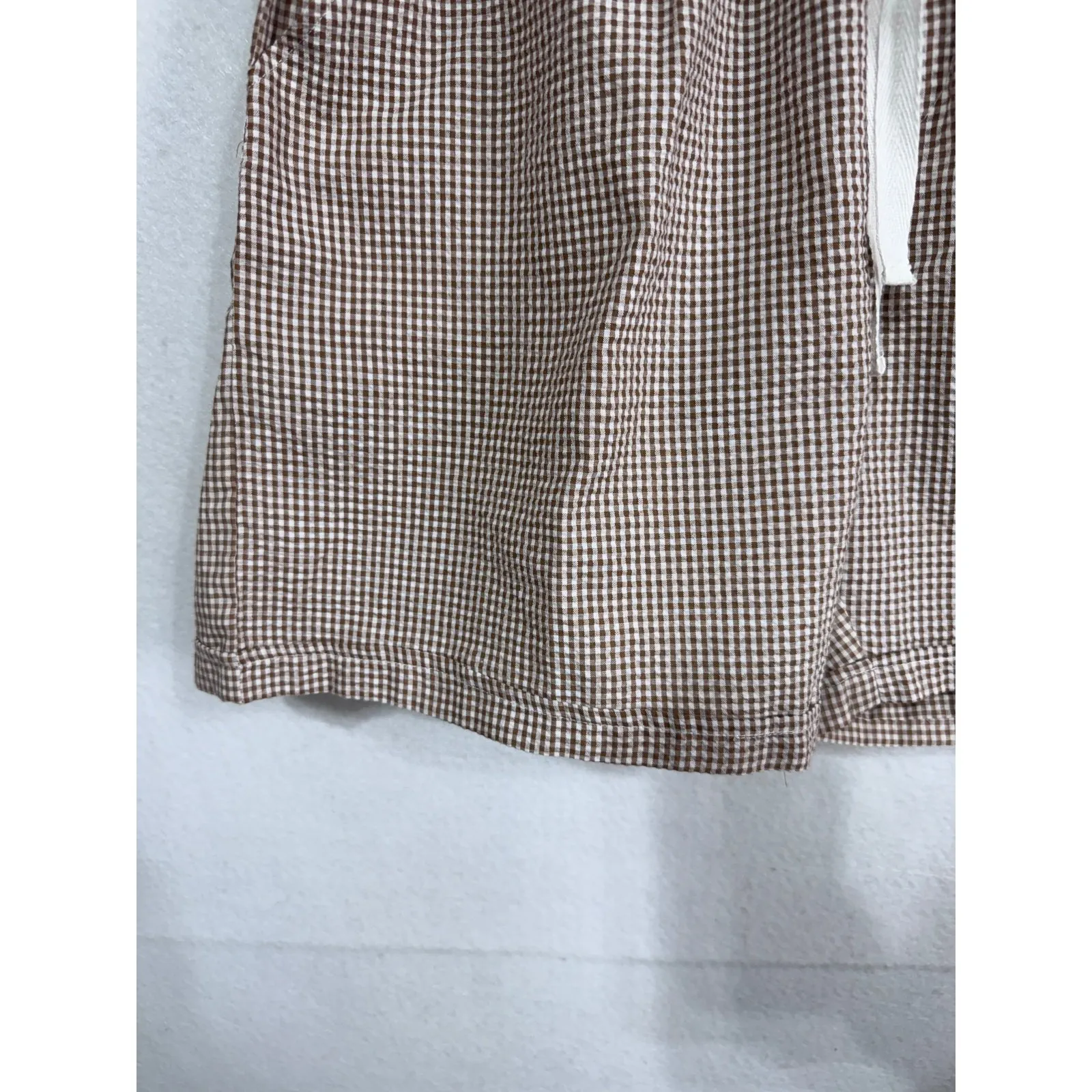 Keren Hart Gingham Cotton Lounge Shorts Brown Check Elastic‎ Waist Women Lg New - Image 7