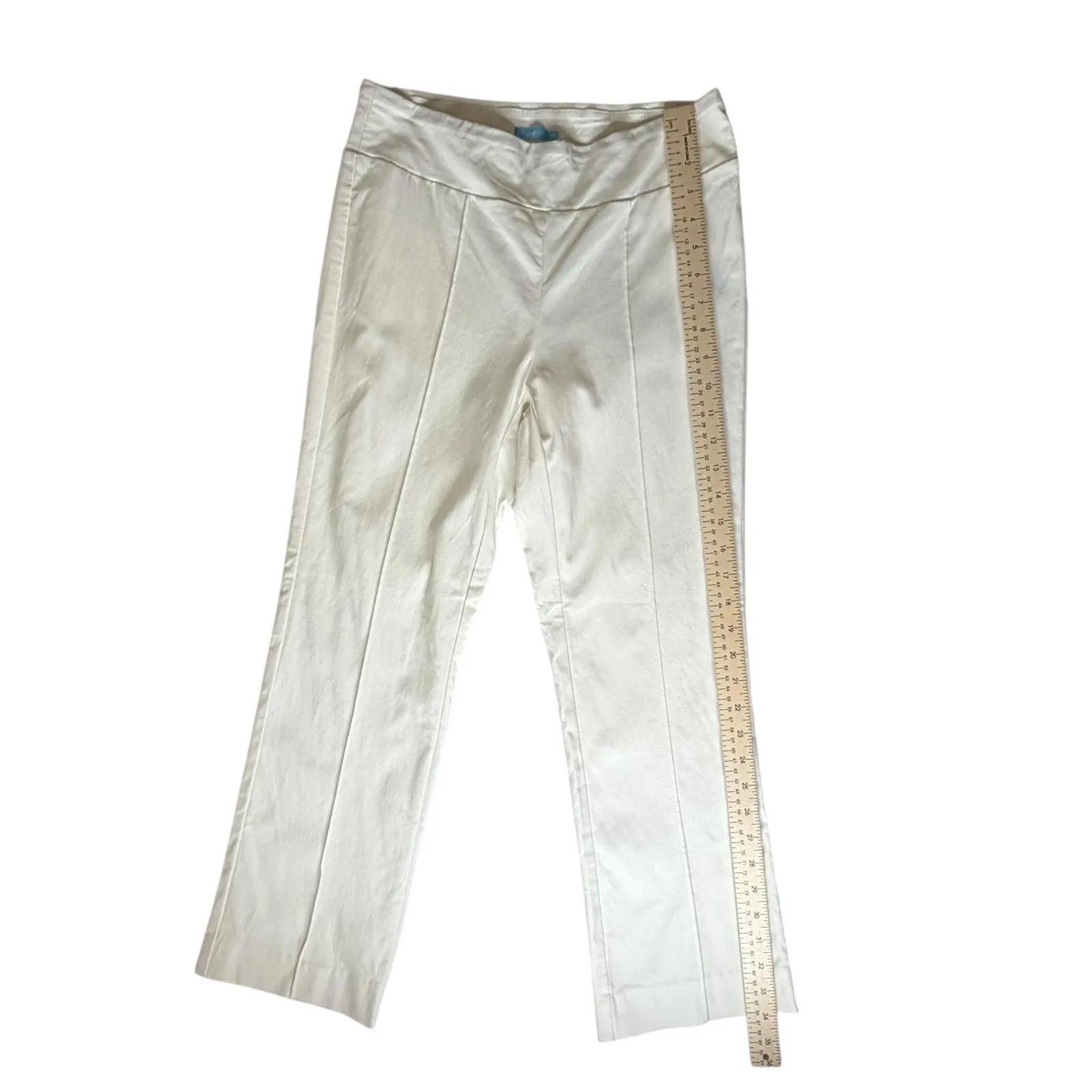 J McLaughlin White Pull On Pants Size 4 Stretch Straight Leg Office Travel Chic - Image 8