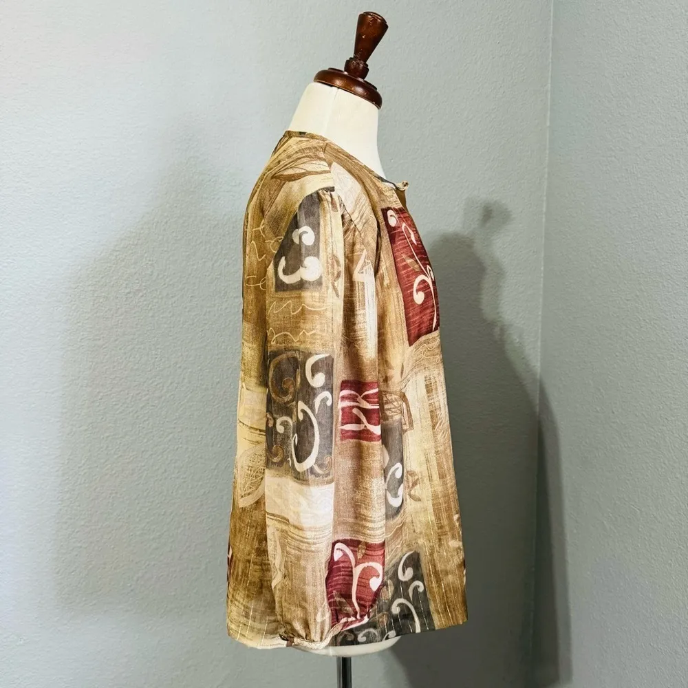 R&M Collection Women Brown Print Design Cardigan Metallic Details Size 18 - Image 3