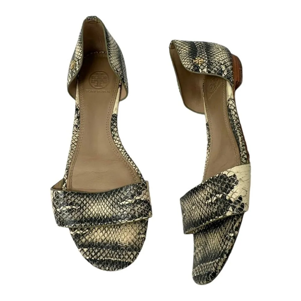 Tory Burch Savannah D'Orsay Snakeskin Print Flat Sandals Size 8.5 - Image 6