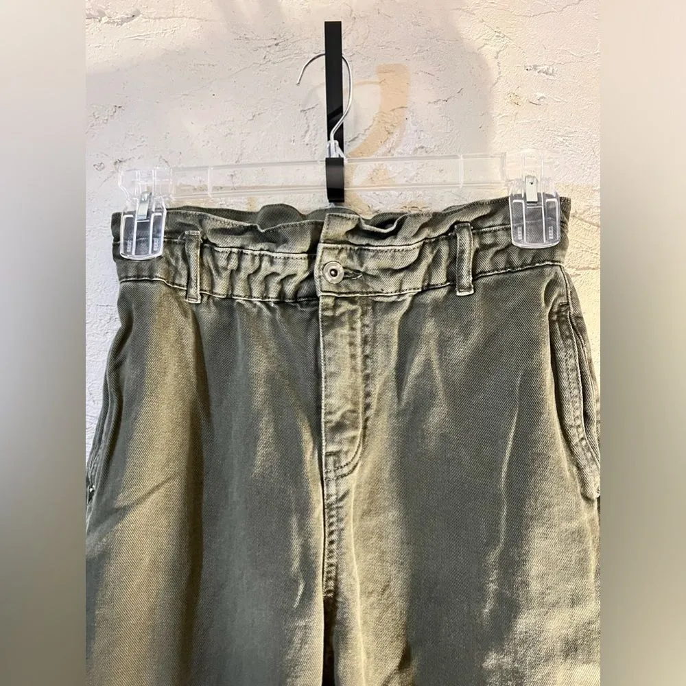 ZARA denim paper bag waist size 2 Adorable army green, baggy to slimmer ankle - Image 6