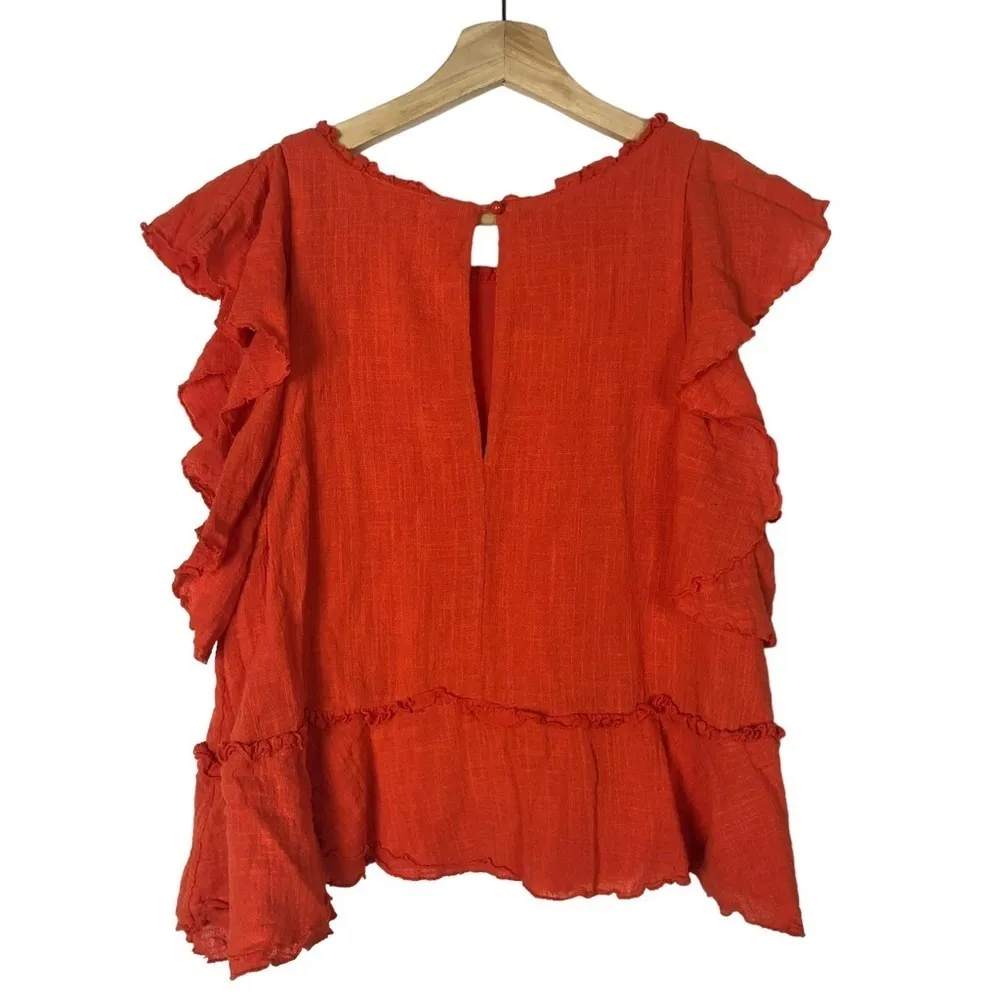 Anthropologie Maeve Red Orange Ruffle Tiered Short Sleeve Blouse S - Image 2