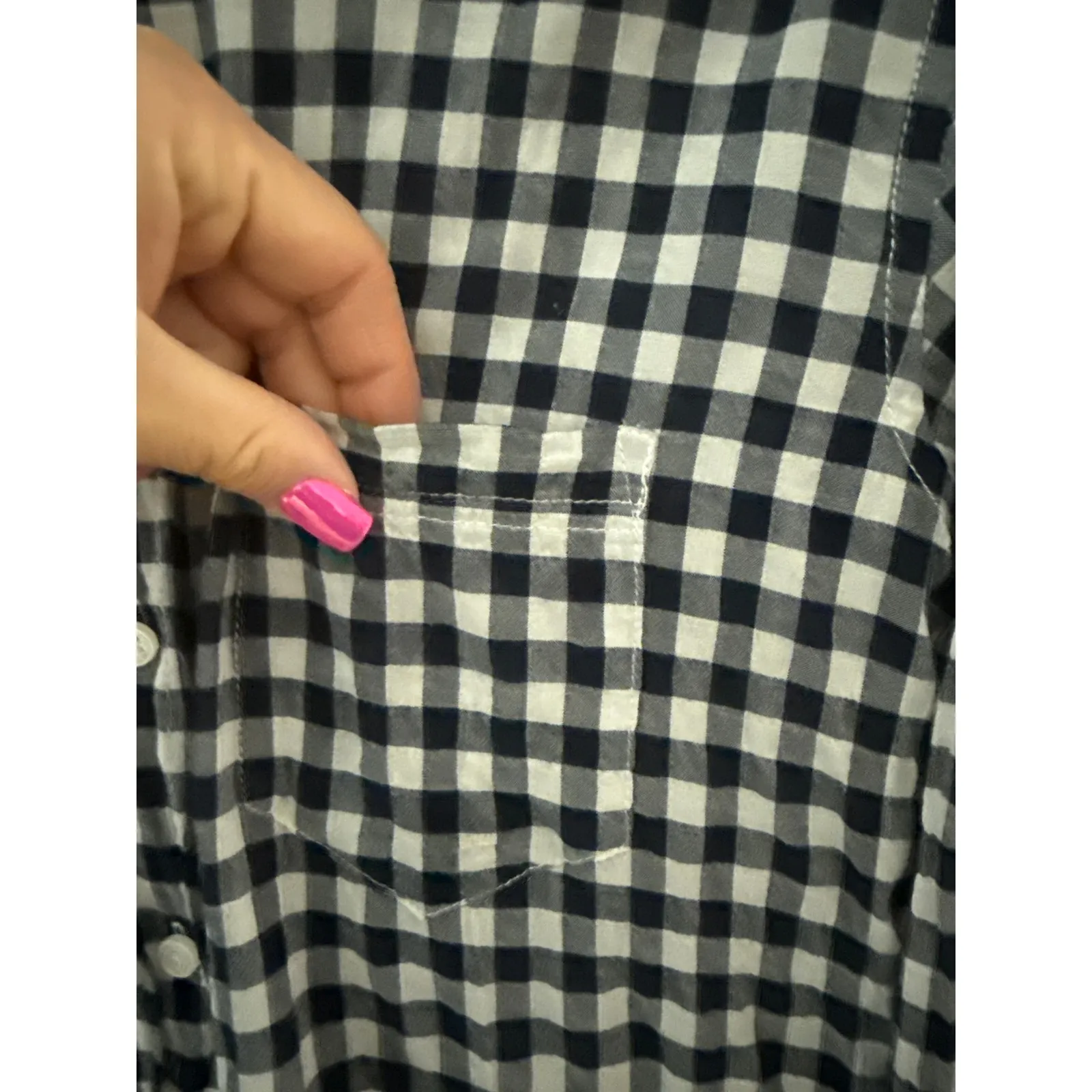 J. Crew Plus Classic Fit Gingham Button Down Shirt Black & White Size 14 - Image 10