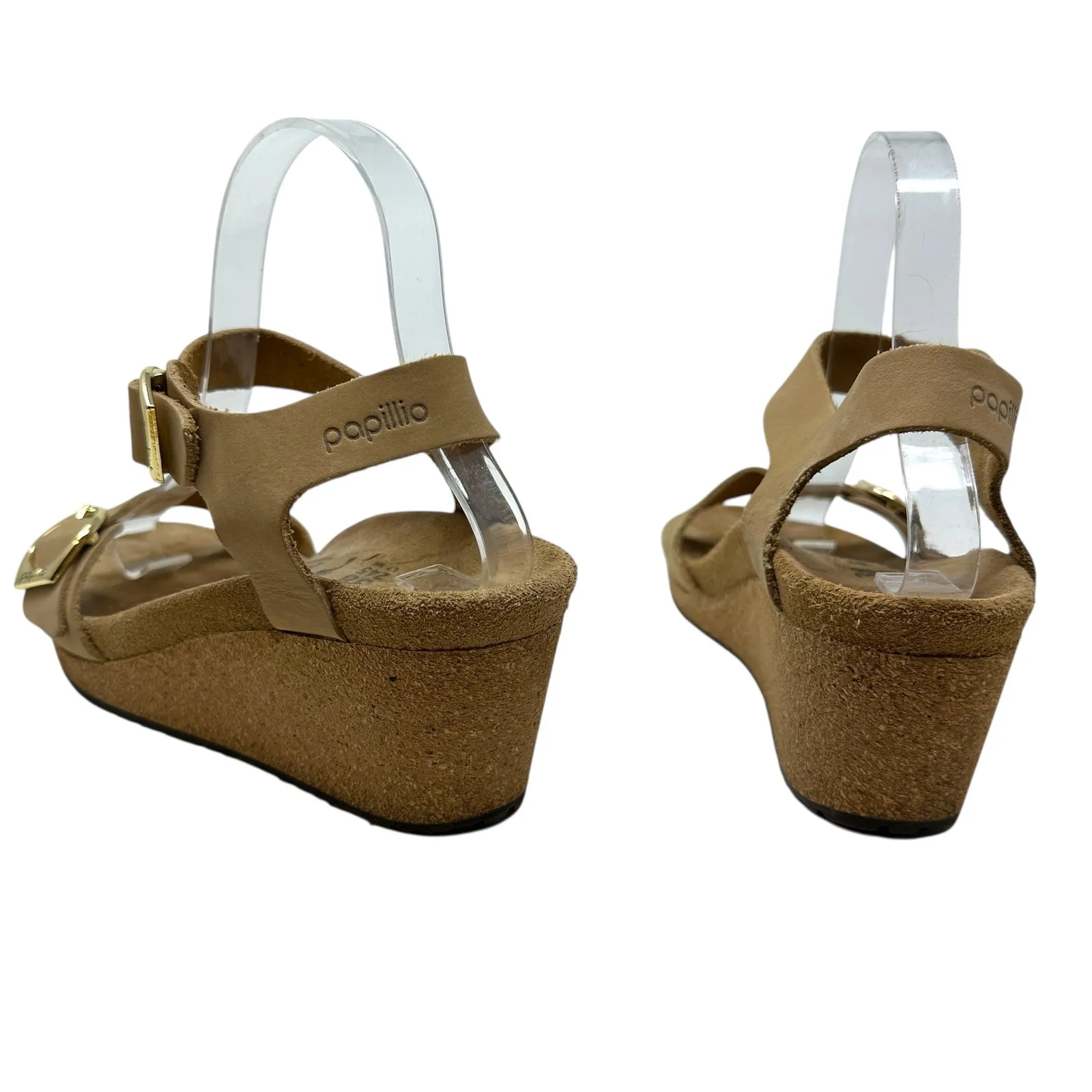 Birkenstock Papillio Soley Wedge Sandals Nubuck Leather Beige Tan 38 US 7 7.5‎ - Image 9