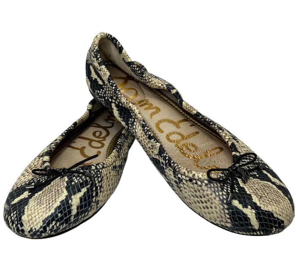 Sam Edelman Felicia Leather Snake Reptile Ballet Flats Black Tan 7 - Image 11