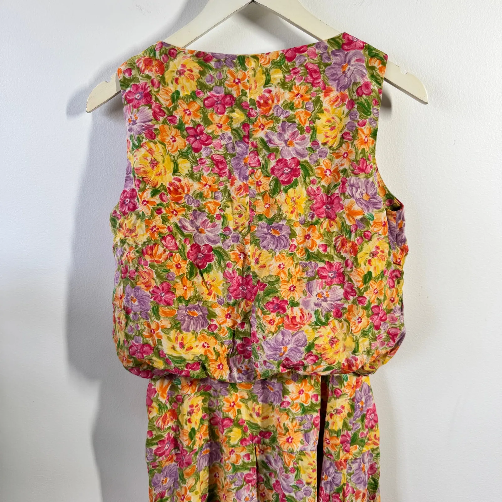 Gillian Dress Women 6 Yellow Pink Floral Vintage 80s Midi Sun Dress 100% Silk - Image 4