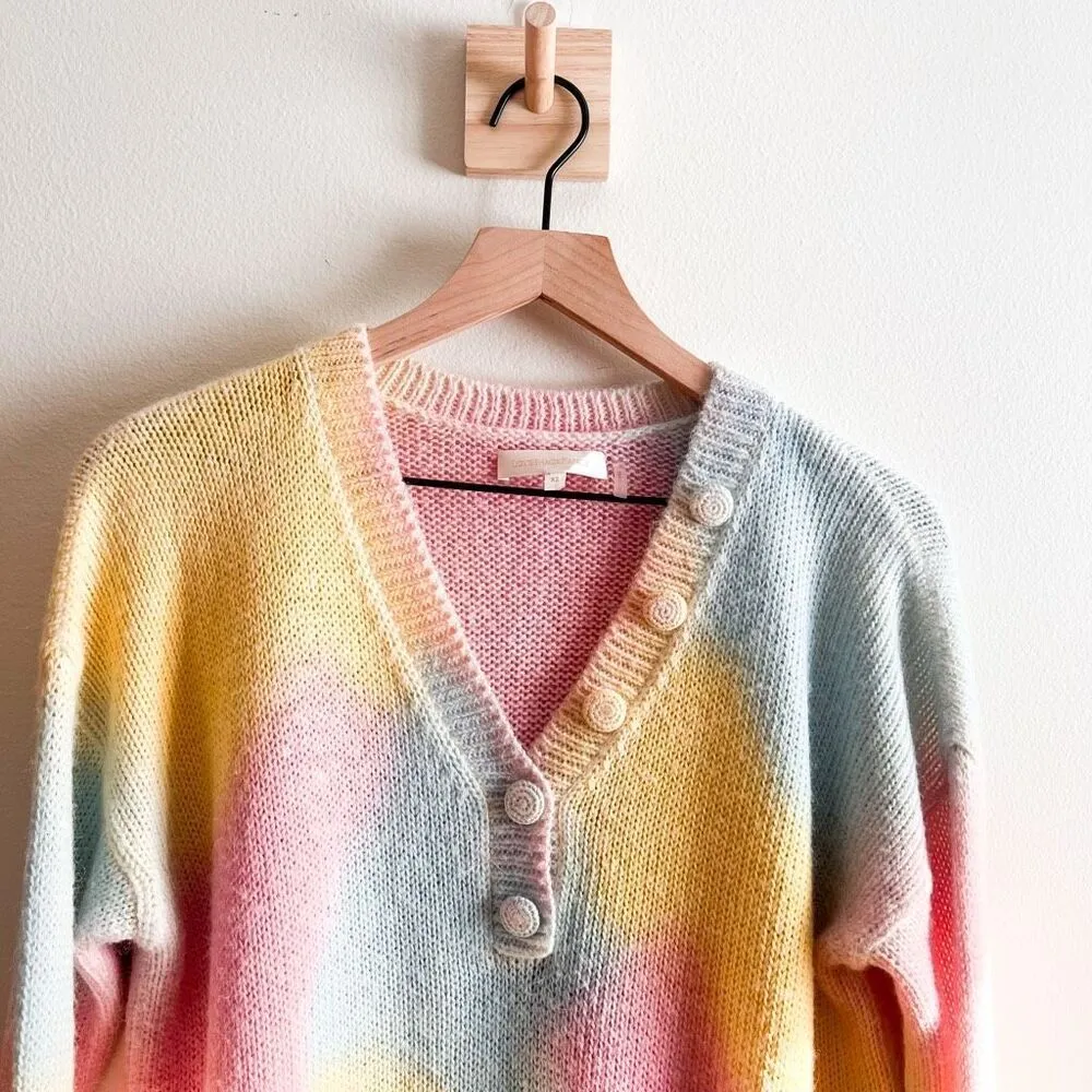 LoveShackFancy Naveen V-Neck Pullover Alpaca Blend Sweater in Tie Dye Fairy Tale - Image 5
