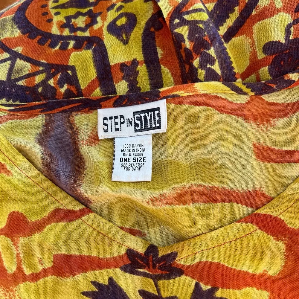 Free Size Vibrant Orange and Yellow Poncho - Image 5