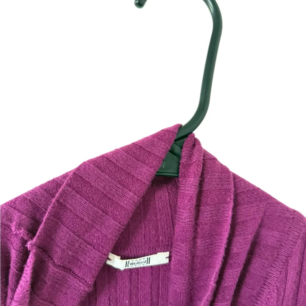 Wolford Ribbed Merino Wool Purple Turtle Neck Dress - Image 4