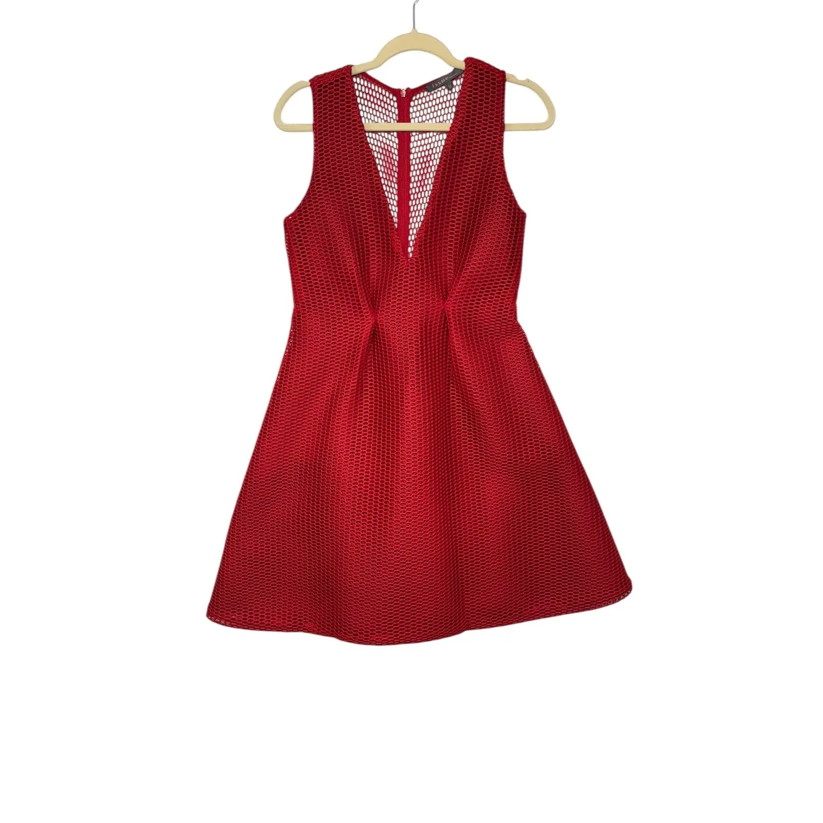 Issue New York Red V Neck Textured Flare Statement Party Cocktail Dress Medium - Image 2