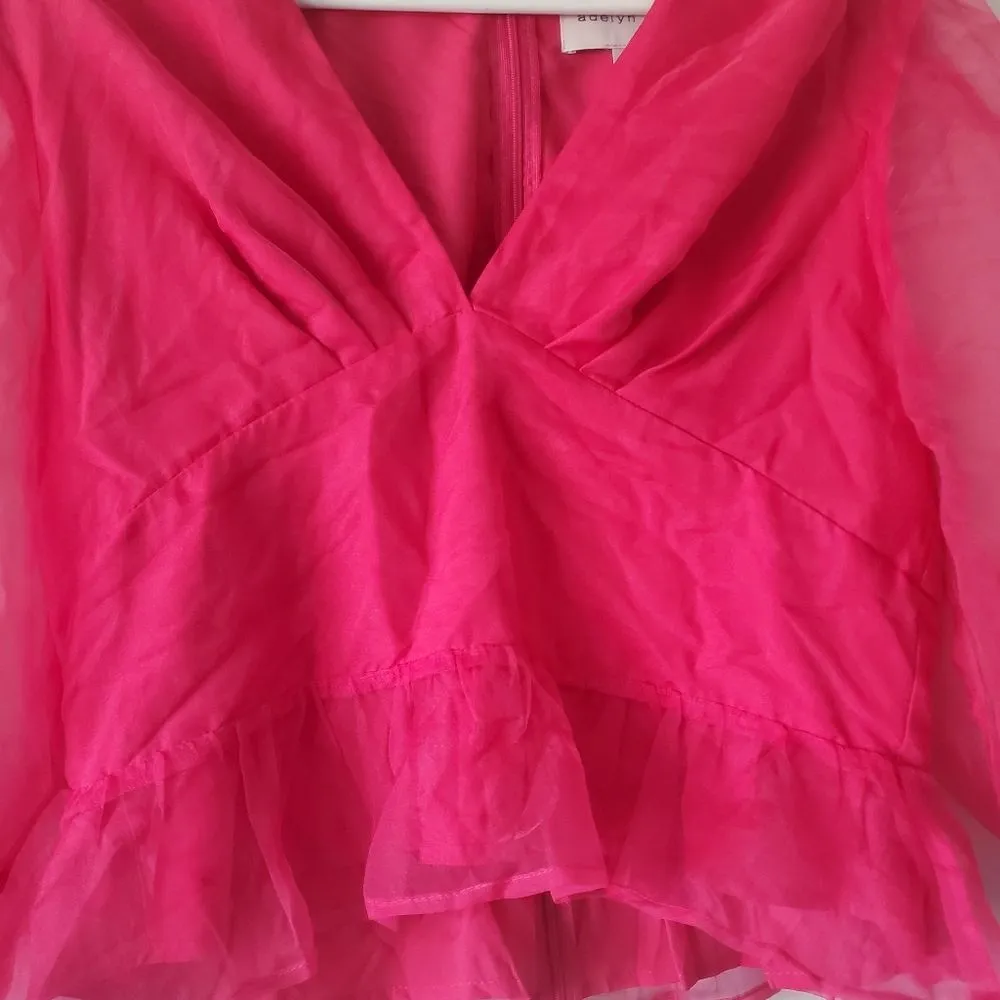 Adelyn Rae Pink Barbiecore Vero Organza Blouse Size Large Preppy Girly Cute - Image 2