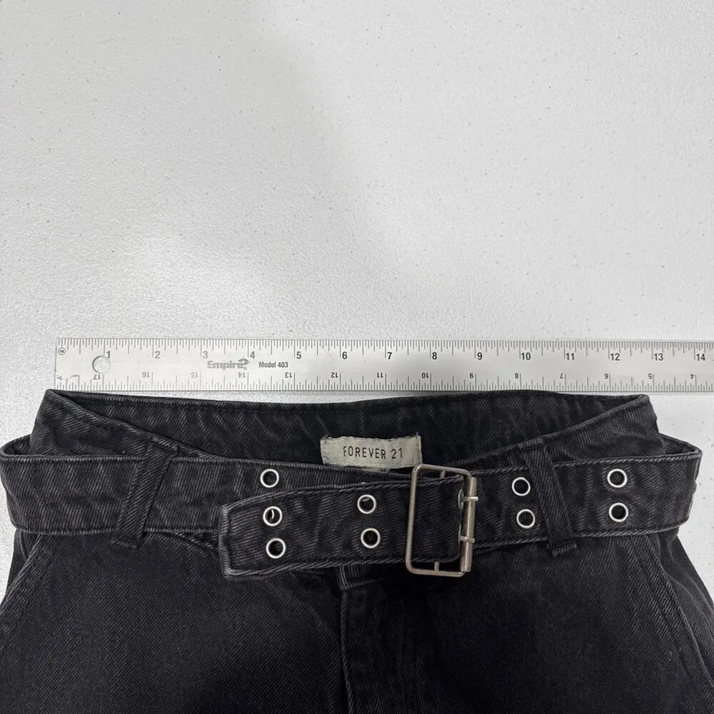 Forever 21 Jeans Womens Size 24 Cargo Wide Leg Belted Faded Black Denim Pants - Image 6