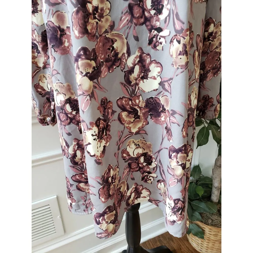 Peach Love Fit & Flare Dress Women M Multi Floral Lined Keyhole Back Long Sleeve - Image 3