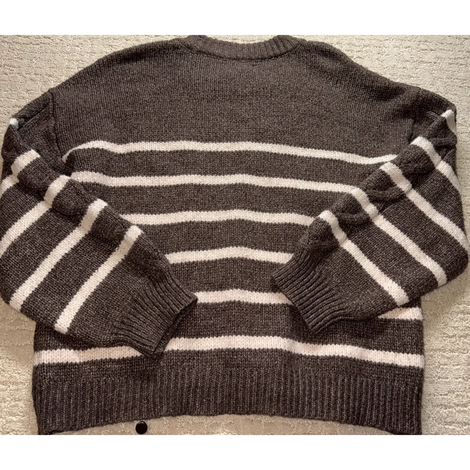 Lauren Conrad Cable Knit Striped Sweater XL Brown White Crew Neck Long Sleeve - Image 8