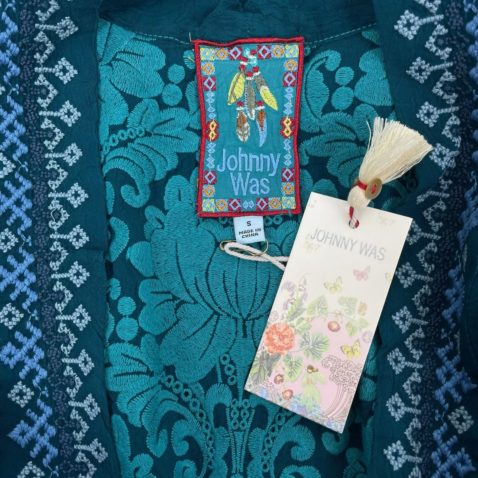 Johnny Was Bellamo Verona Kimono Jacket Embroidery Lakeside Blue Size S - Image 13