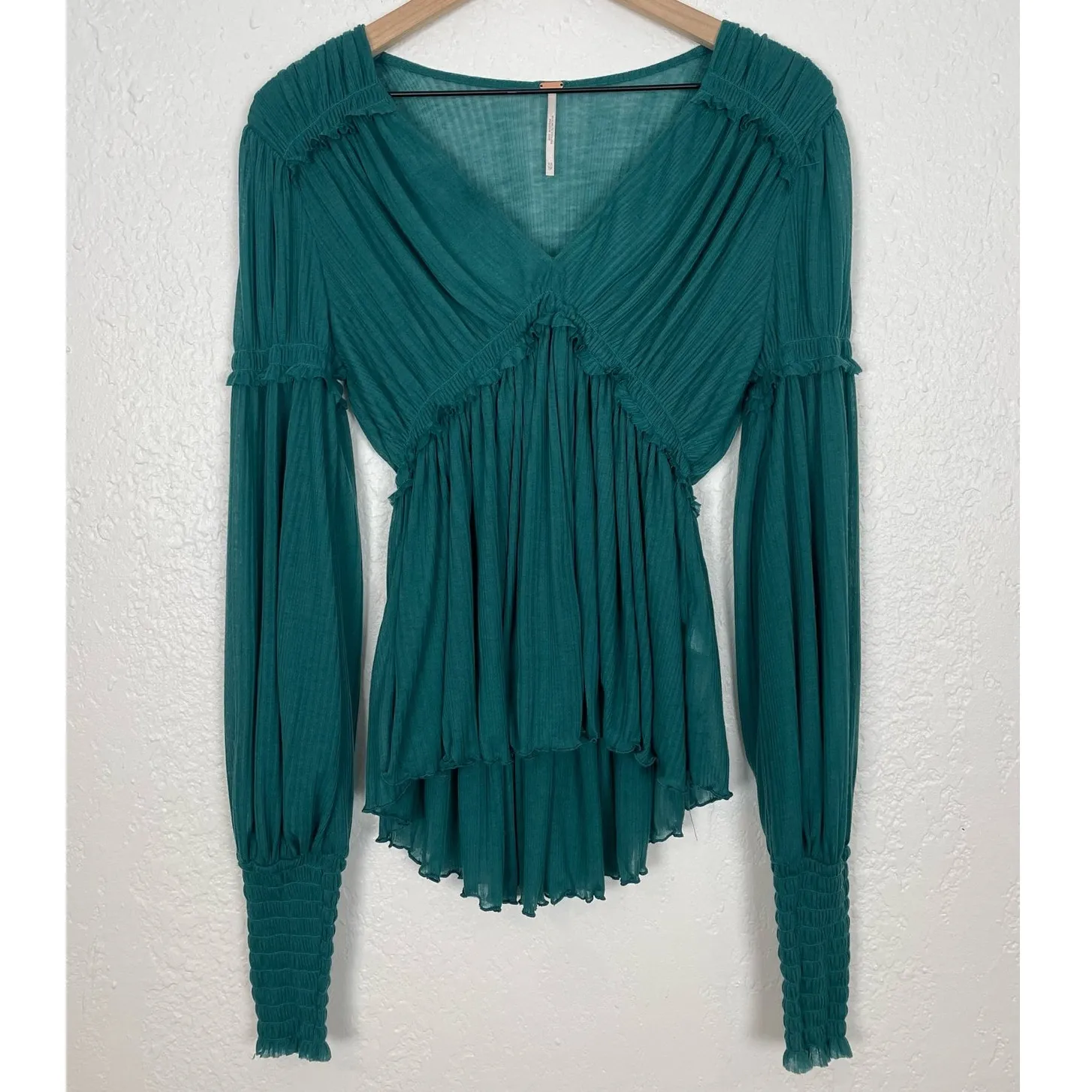 Free People Day Dreaming Long Sleeve Top Relaxed Teal Night Size NWOT Size XS - Image 2