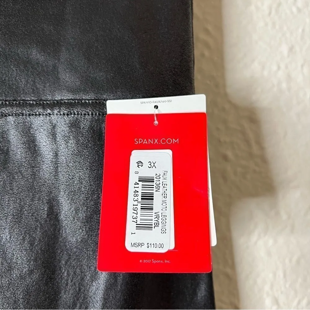 SPANX Faux Leather Moto Leggings Black NEW Plus Size 3X Petite - Image 7