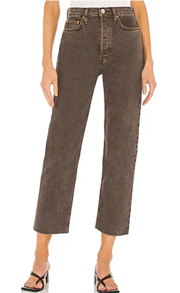 Re/Done 70s Ultra High Rise Stove Pipe Leg in Washed Chocolate Size 27 - Image 1