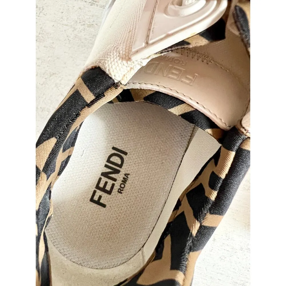 Fendi Force Canvas FF Monogram Trim low Top Platform Sneakers White Women's 36.5 - Image 11
