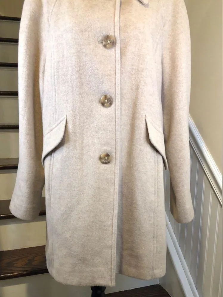 LONDON FOG Women’s Oatmeal Wool Single Breast Button Down Coat Sz - Image 5