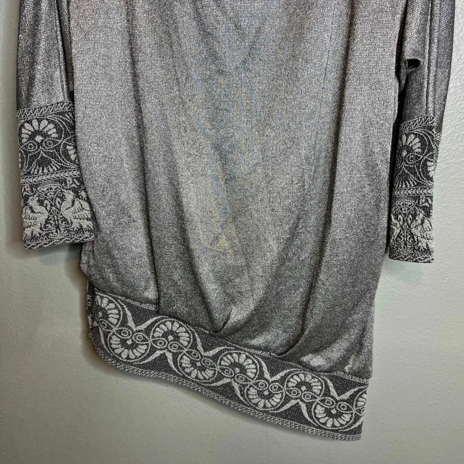 Vintage Damianou Asymmetrical Silver Metallic Dress Size M Party Cocktail Sheath Size M - Image 5