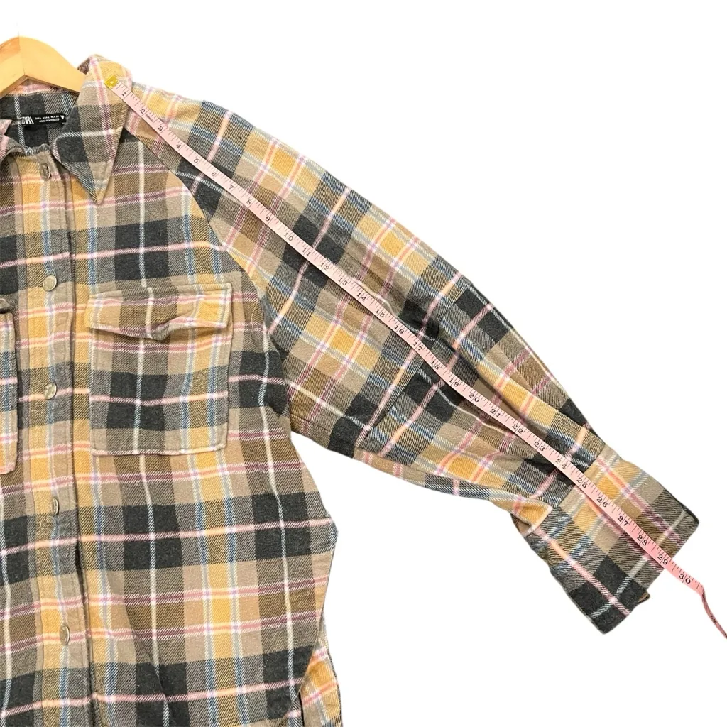 Zara  Flannel Plaid Brown/Pink/Tan Shacket 100% Cotton - Image 5
