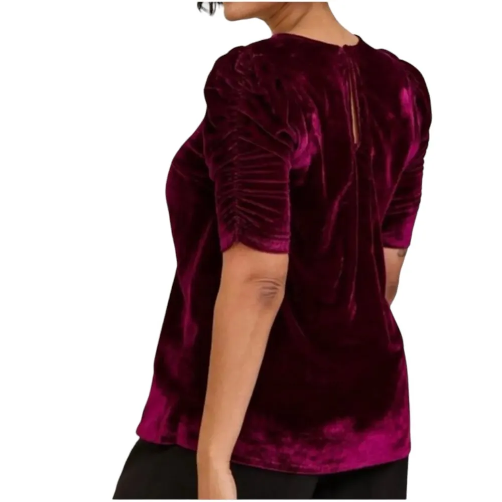 Torrid Velvet Ruched Sleeve Top in Wine 3 3X - Image 2