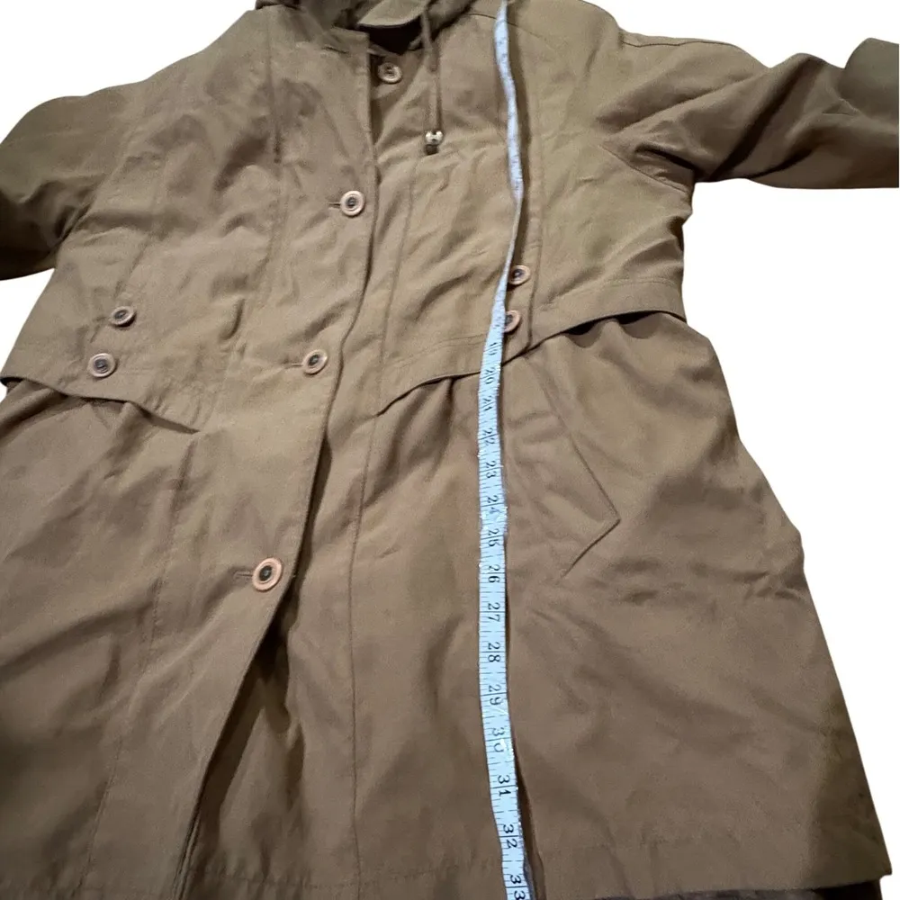 Gallery Trench Coat Removable Hood Classic Rain Coat Button Front Size 12 Medium - Image 6