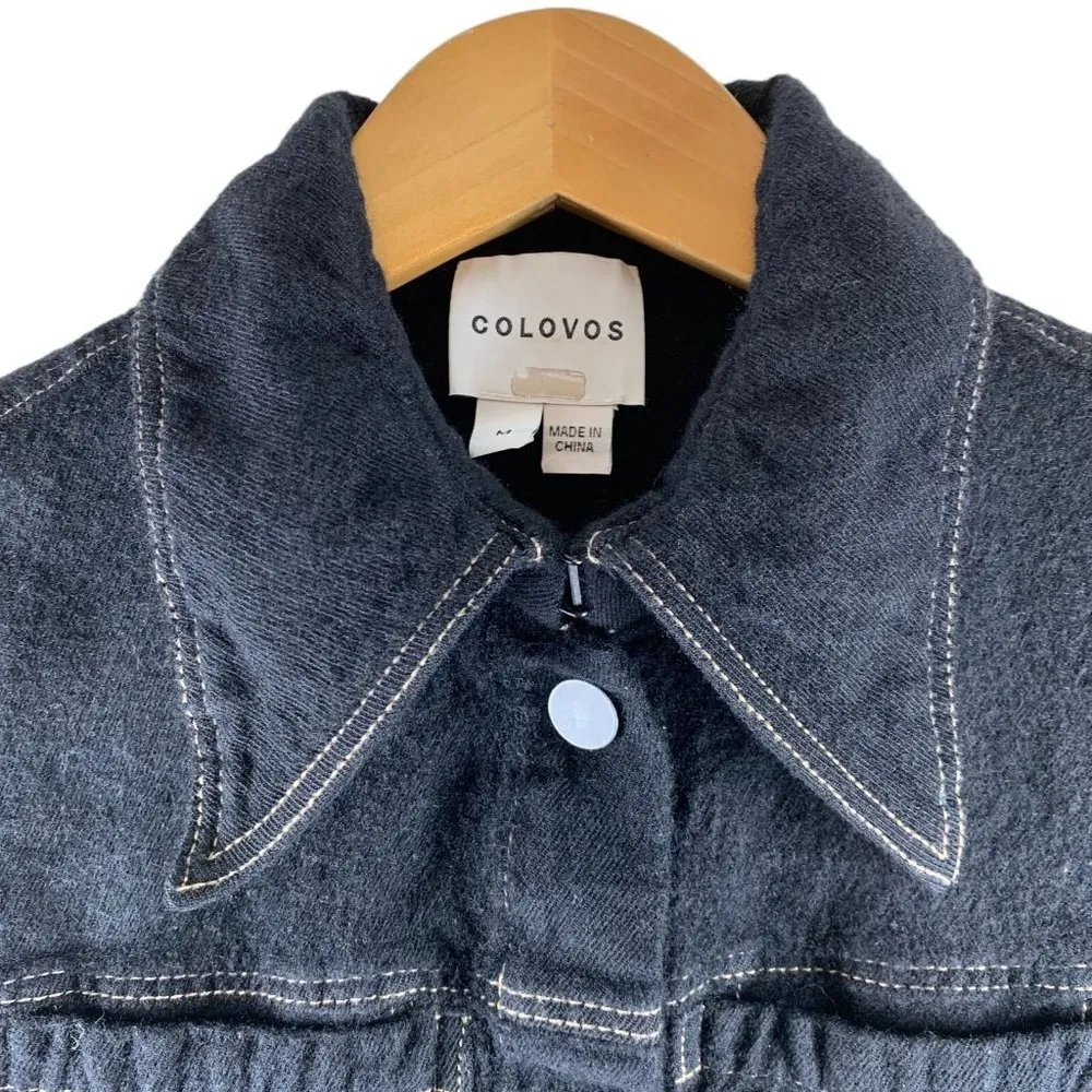 Colovos Black Wool Cropped Button Up Jacket Size Medium - Image 5