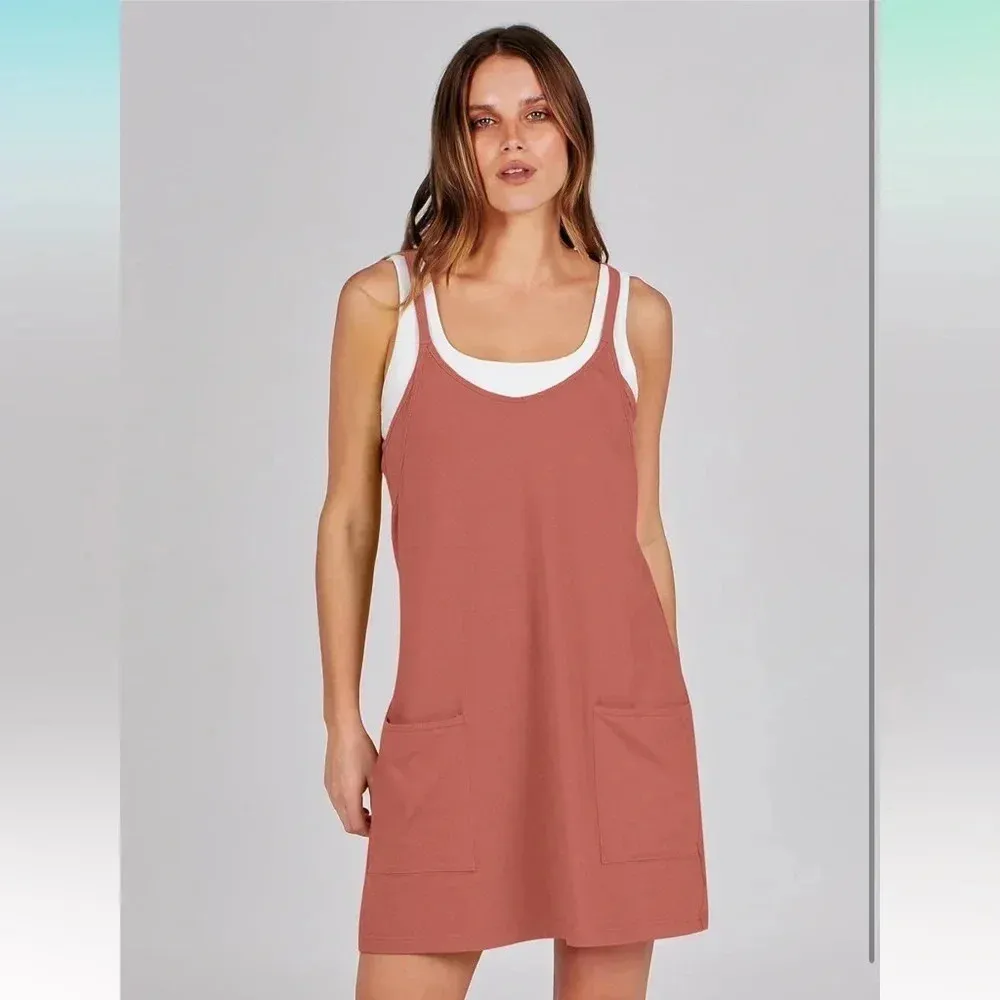 Trendy and casual mauve pink dress with pockets - Image 2