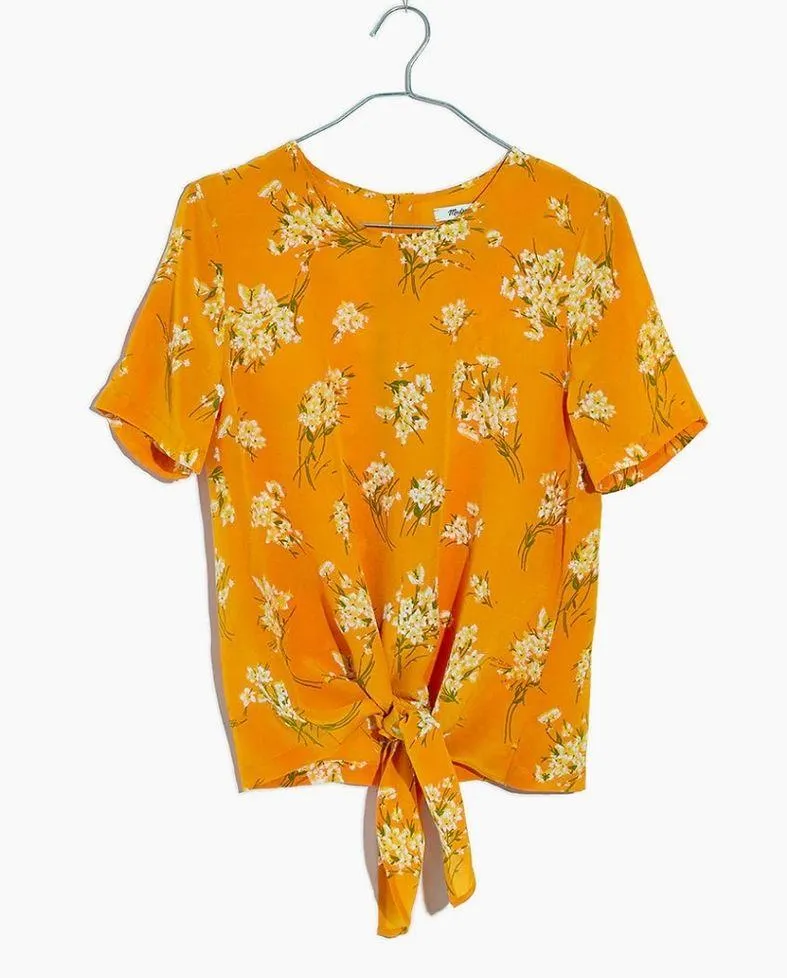 Madewell | Silk Button-Back Tie Tee in Butterfly G - Image 4