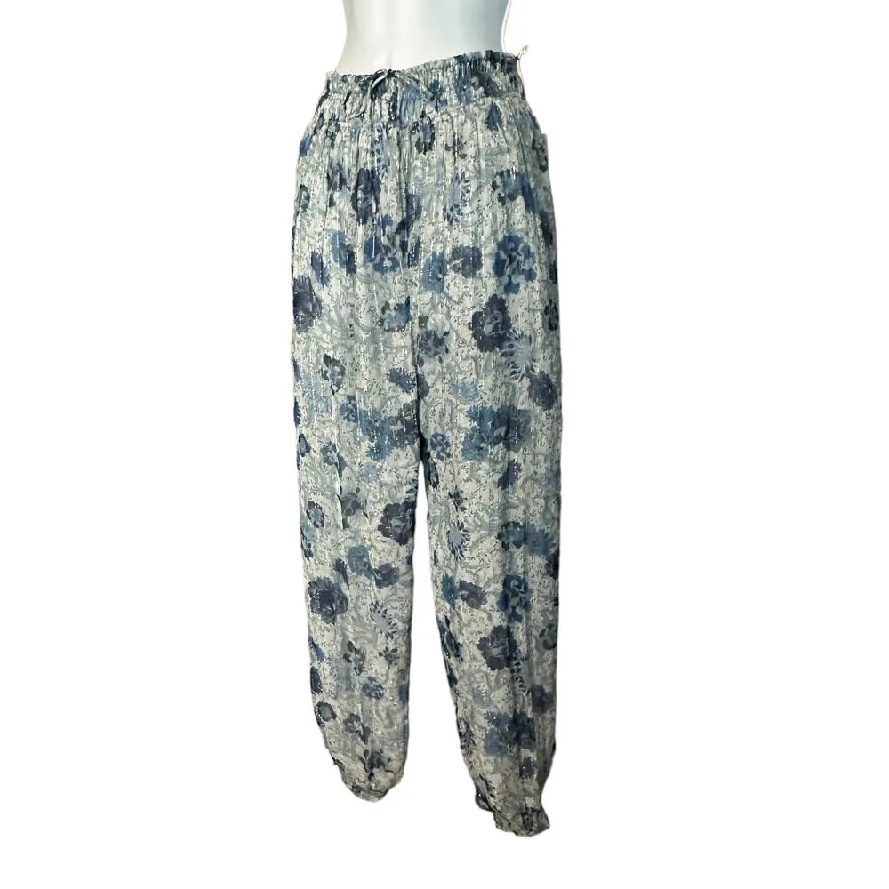 Tularosa Blue Floral Harem Pants SMALL Metallic Baggy Joggers Revolve $218 NEW - Image 6