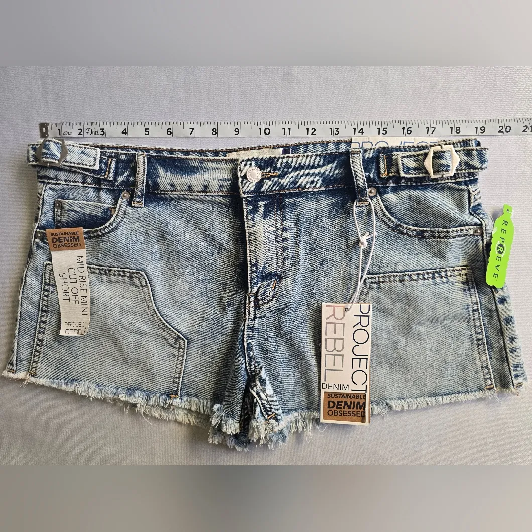 Project Rebel Mid Rise Mini Cut Off Denim Shorts Size 15 Blue - Image 3
