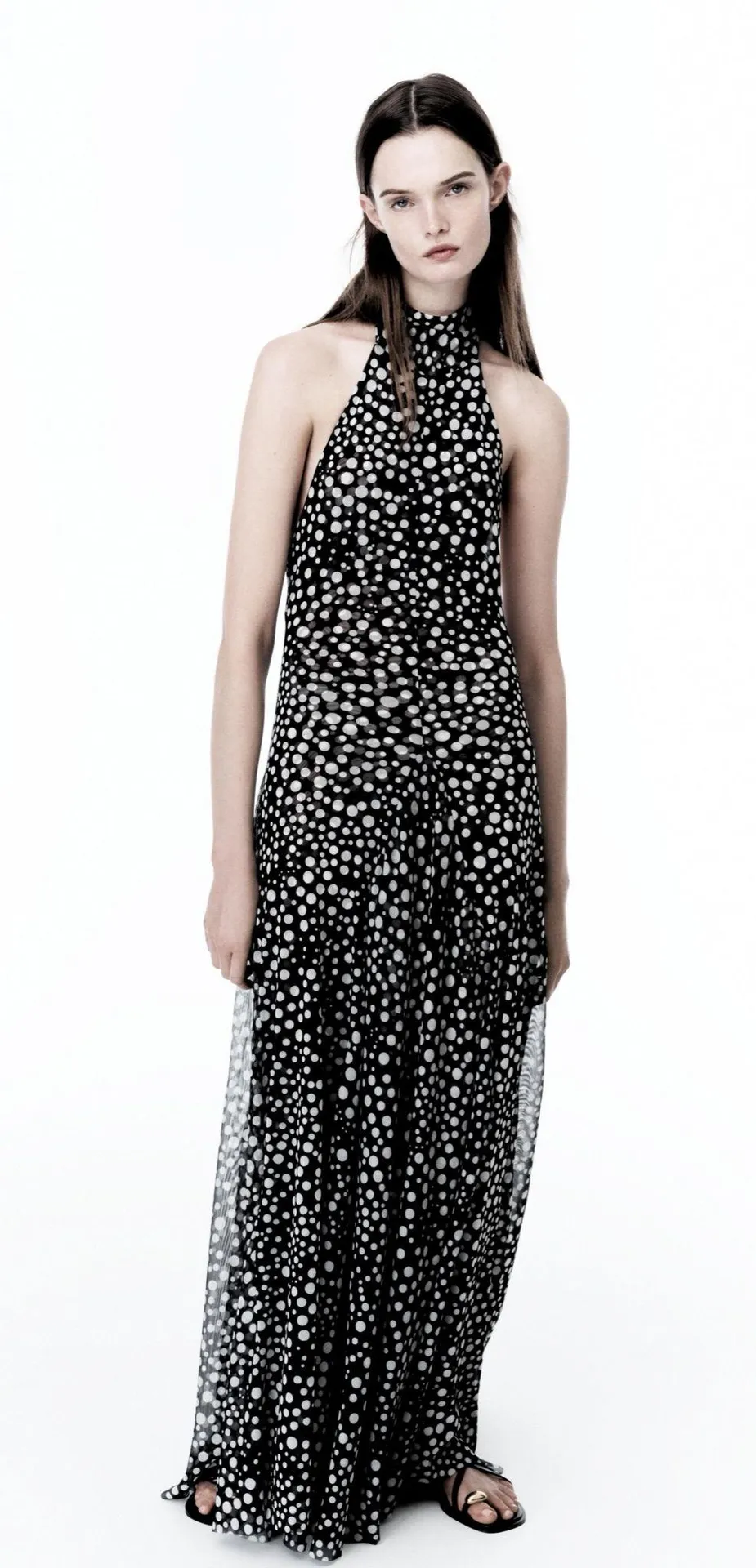 Zara Black and White Polka Dot Halter Flowy maxi Dress - Image 11