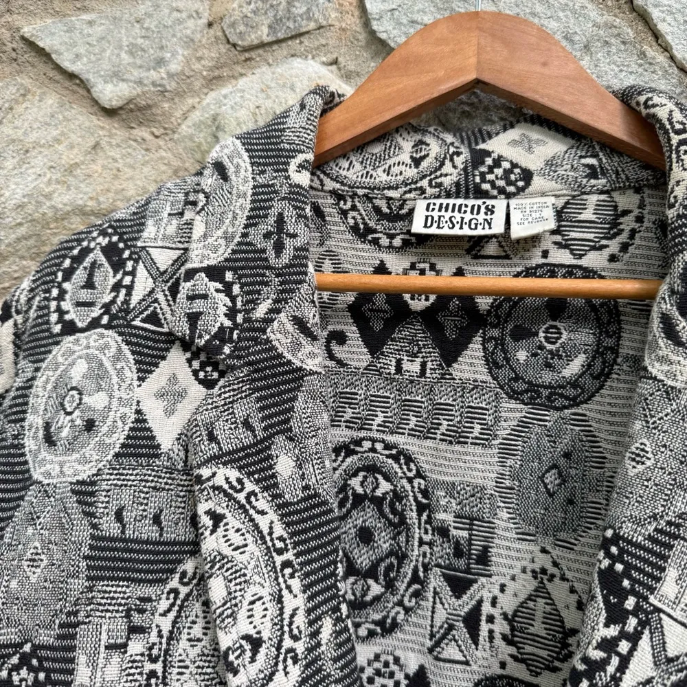 Vintage 90s Woven Tapestry Geometric Patterned Jacket Black Size M - Image 5