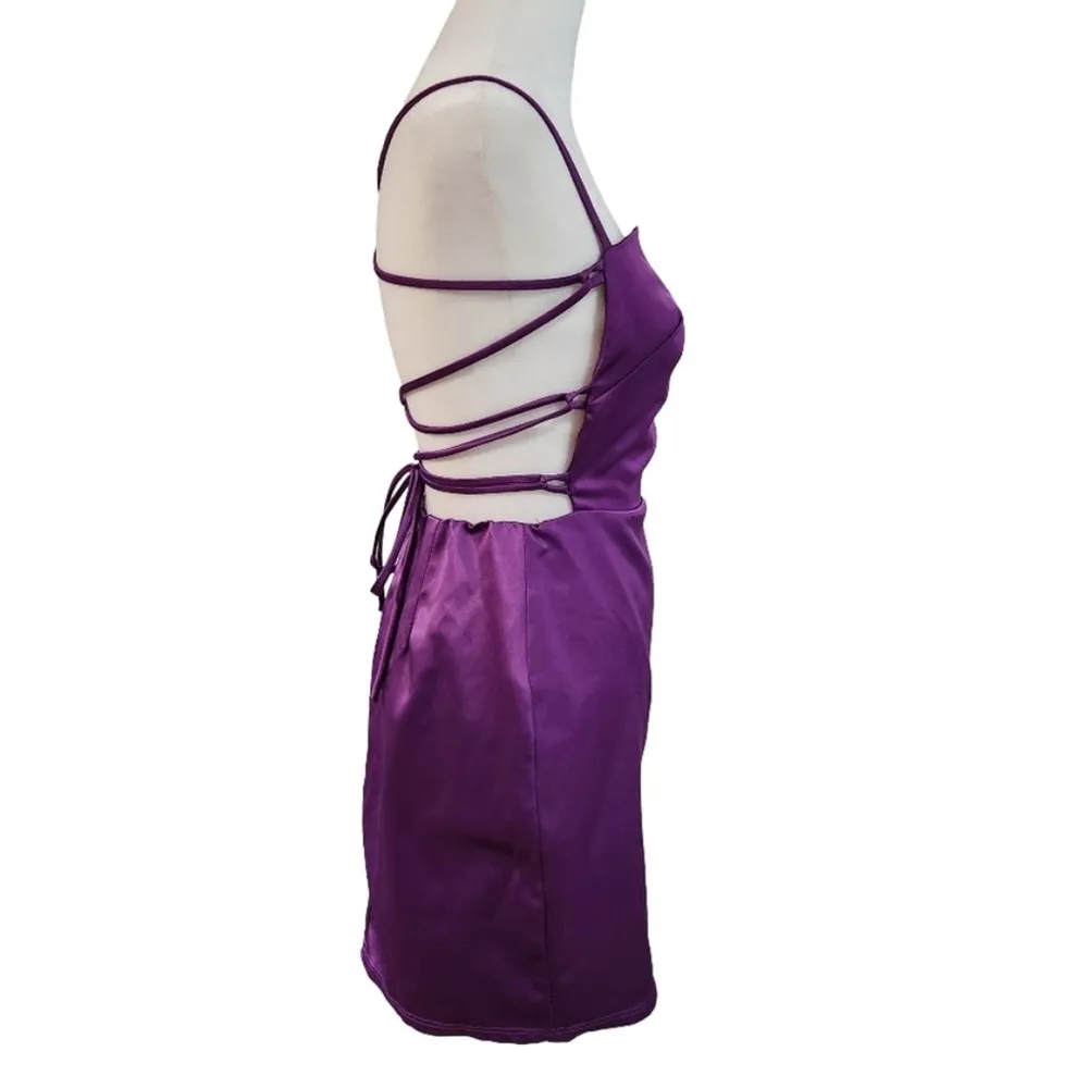 Lucy in the sky purple satin lace up mini dress - Image 4