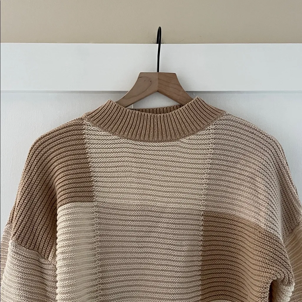 PEPPERMAYO Tulum Nights Neutral Patchwork Knit Checkered Jumper Sweater Size S - Image 5