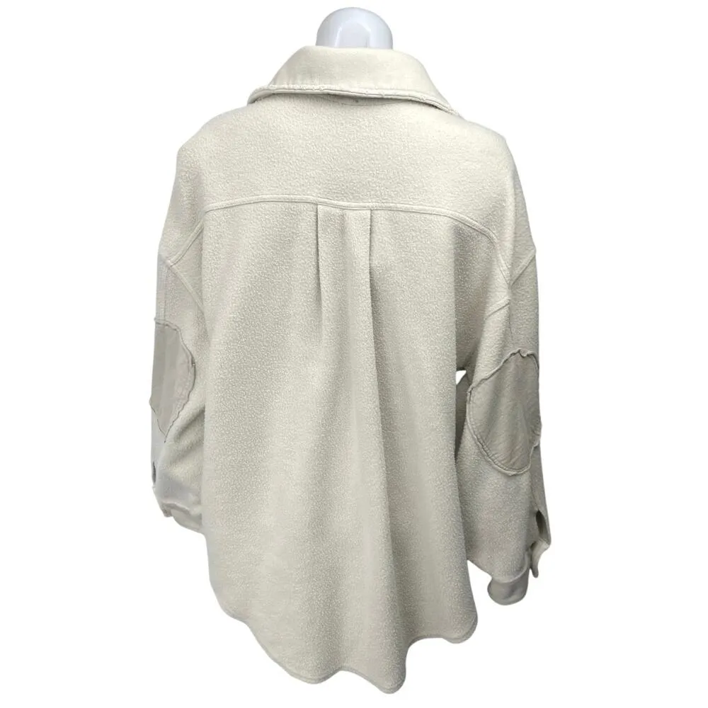 Free People Cream Sherpa Fleece Long Sleeve Button Down Shirt Jacket Size S - Image 2