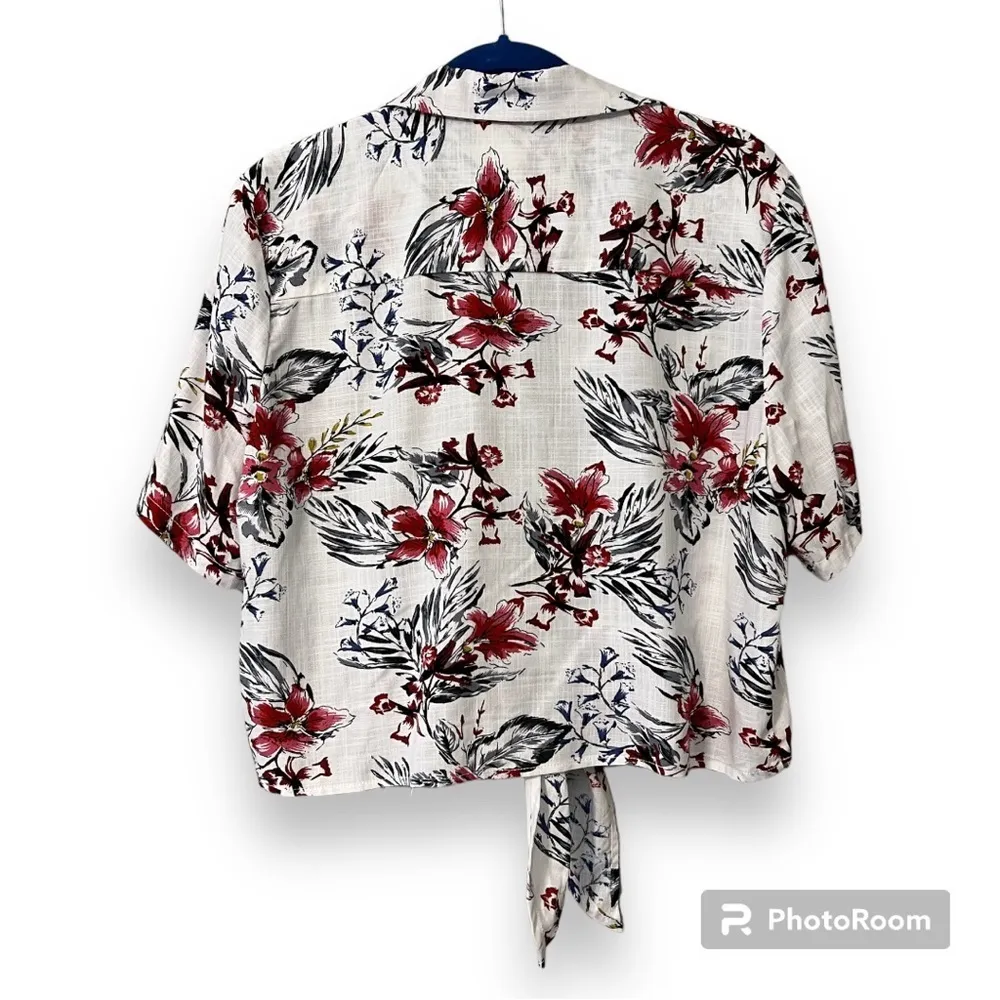 April Kiss size large womens tie front button up short sleeve shirt linen blend - Image 8