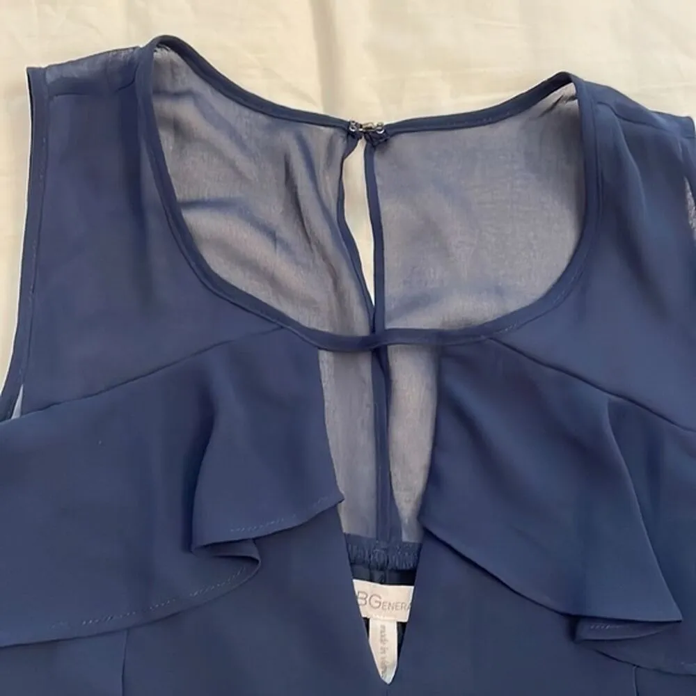 BCBGeneration Navy Blue Sleeveless Mini Shift Dress Womens Medium Chiffon - Image 6