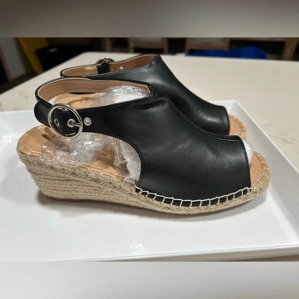 NEW Journee Collection Black Vegan Leather Crew Wedge Espadrilles Shoes 7.5 $93 - Image 10