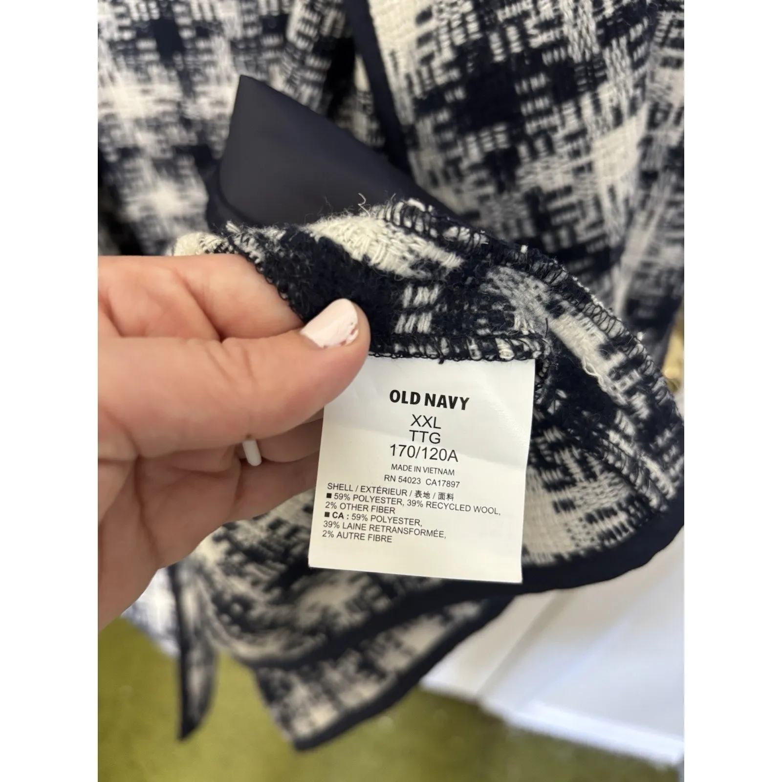 Old Navy Wool Blend Longline Cardigan Jacket Size XXL Navy Blue Houndstooth - Image 6