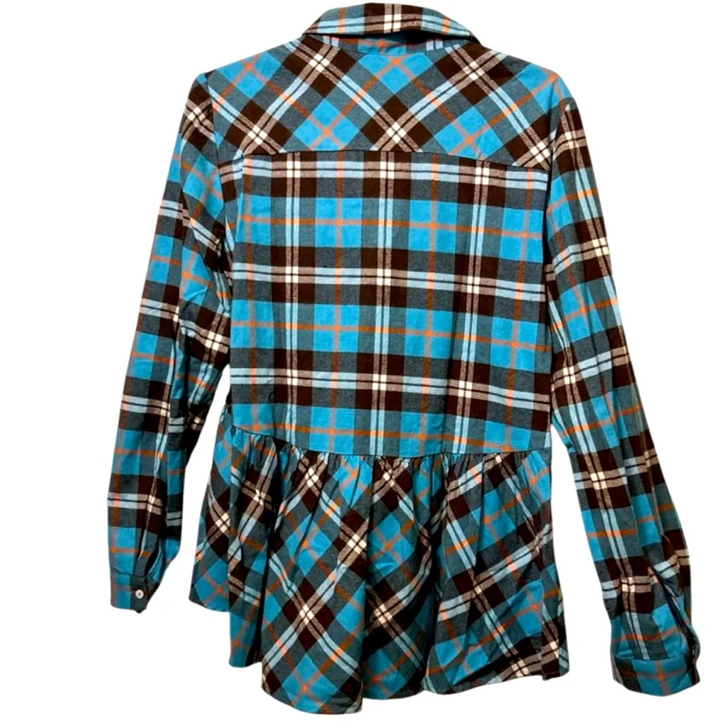 Sundance Hayden Creek Teal
Plaid Flannel Peplum Shirt XS - Image 4