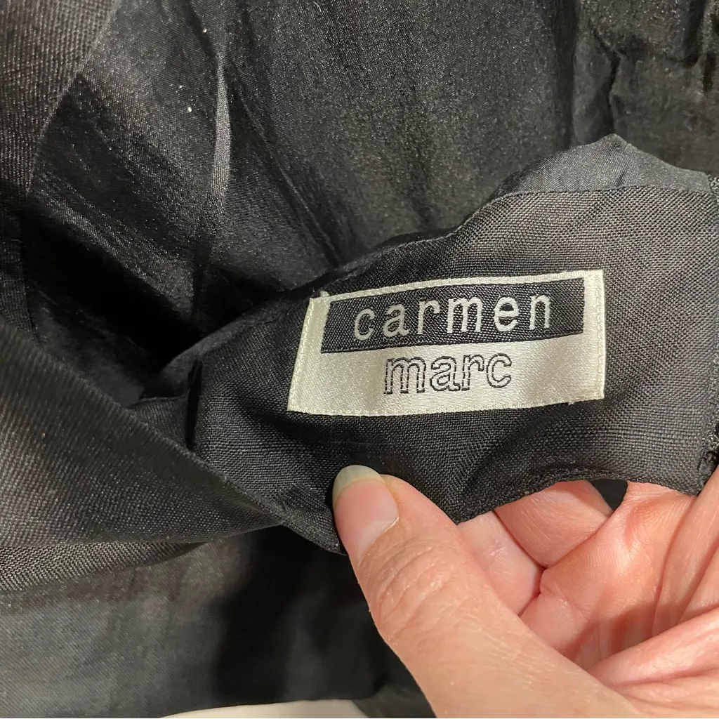 Vintage 80’s Carmen Marc Ann Taylor silk peplum sheath dress black office siren - Image 4