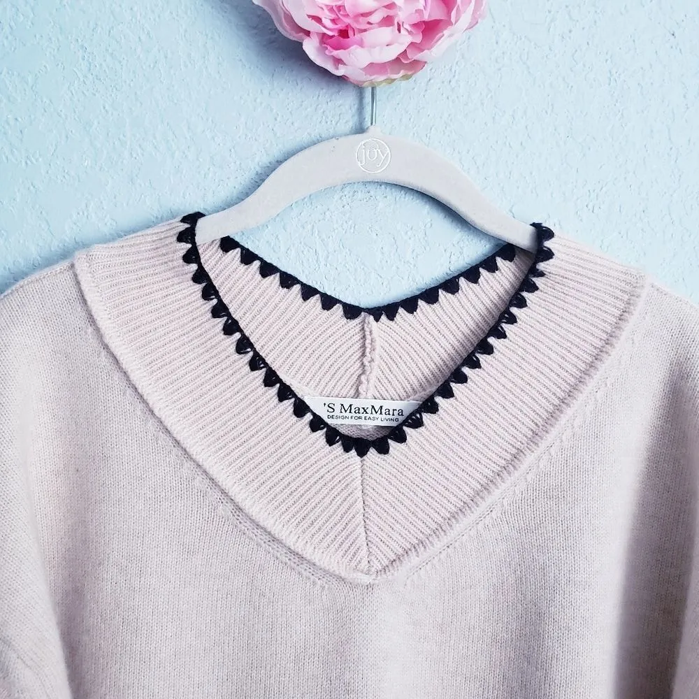 S MaxMara Cream 100% Cashmere V-neck Sweater - Image 4