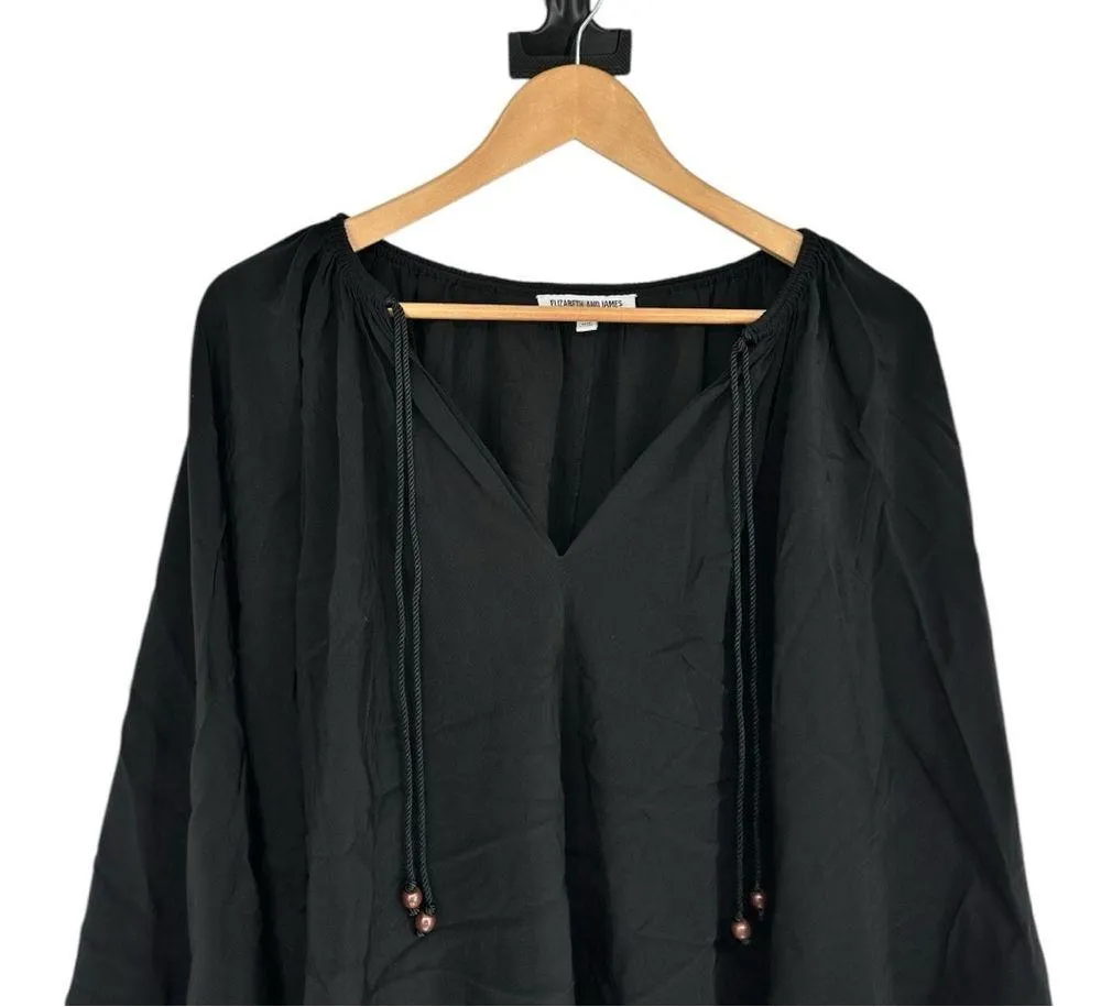 Elizabeth & James Black Chance Top size Large Oversized Silk Long Sleeve Boho - Image 6